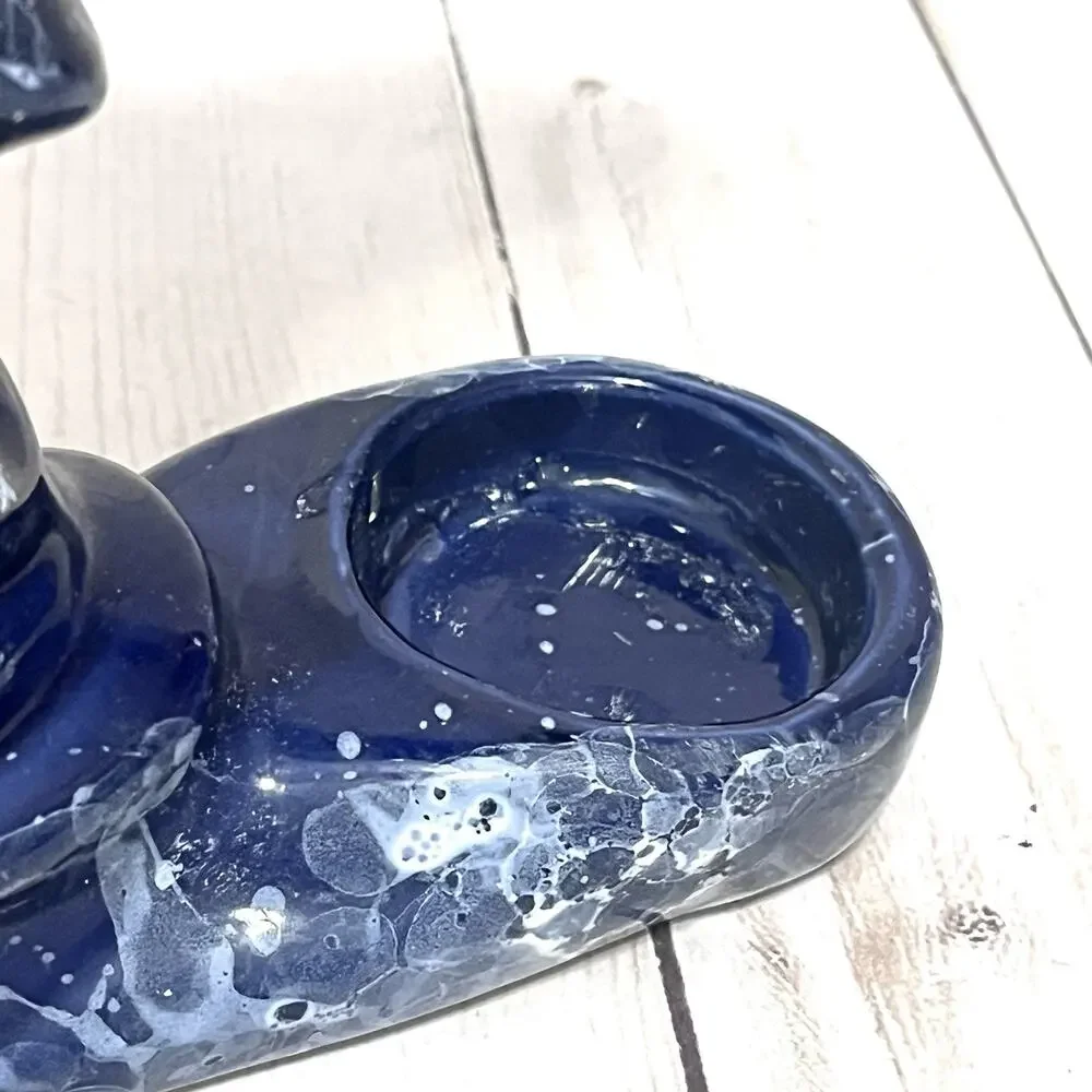 Vintage Ceramic Dolphin Figurine Oil Diffuser Candle Holder Blue Marble Finish